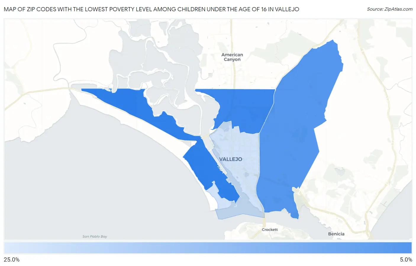 Zip Codes with the Lowest Poverty Level Among Children Under the Age of 16 in Vallejo Map