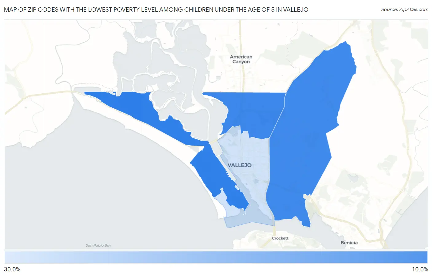 Zip Codes with the Lowest Poverty Level Among Children Under the Age of 5 in Vallejo Map