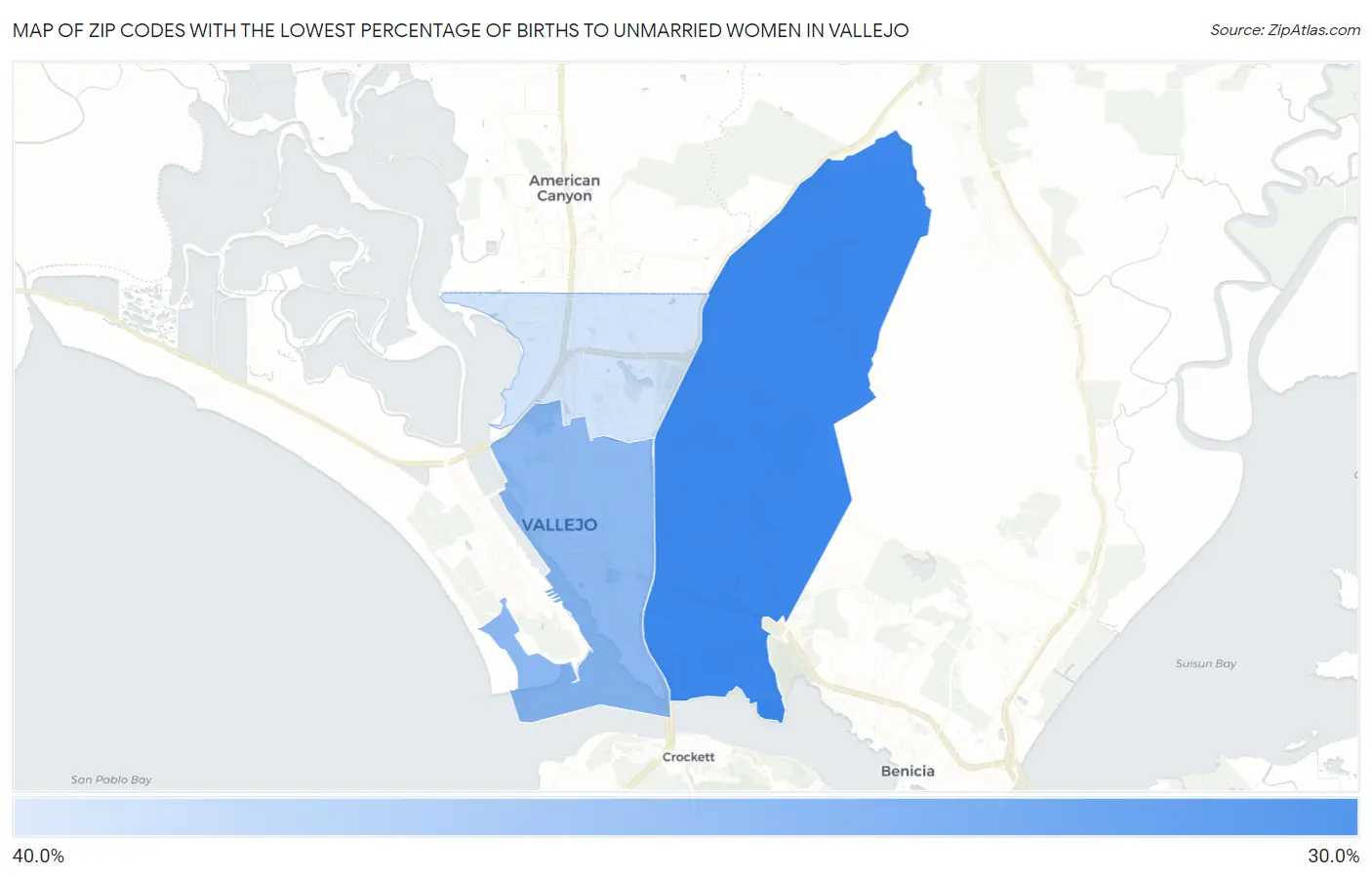Zip Codes with the Lowest Percentage of Births to Unmarried Women in Vallejo Map