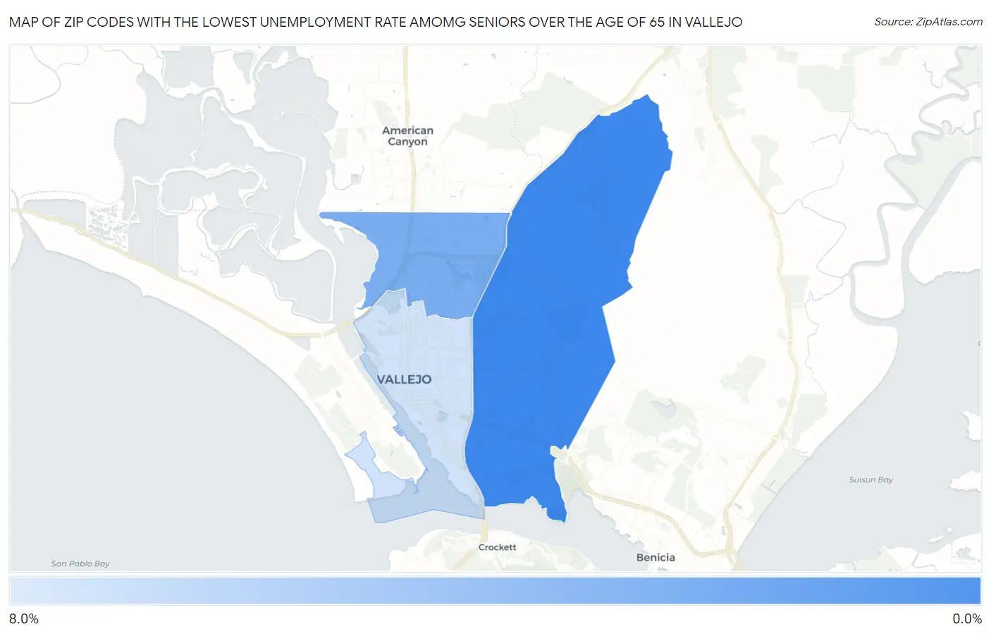 Zip Codes with the Lowest Unemployment Rate Amomg Seniors Over the Age of 65 in Vallejo Map