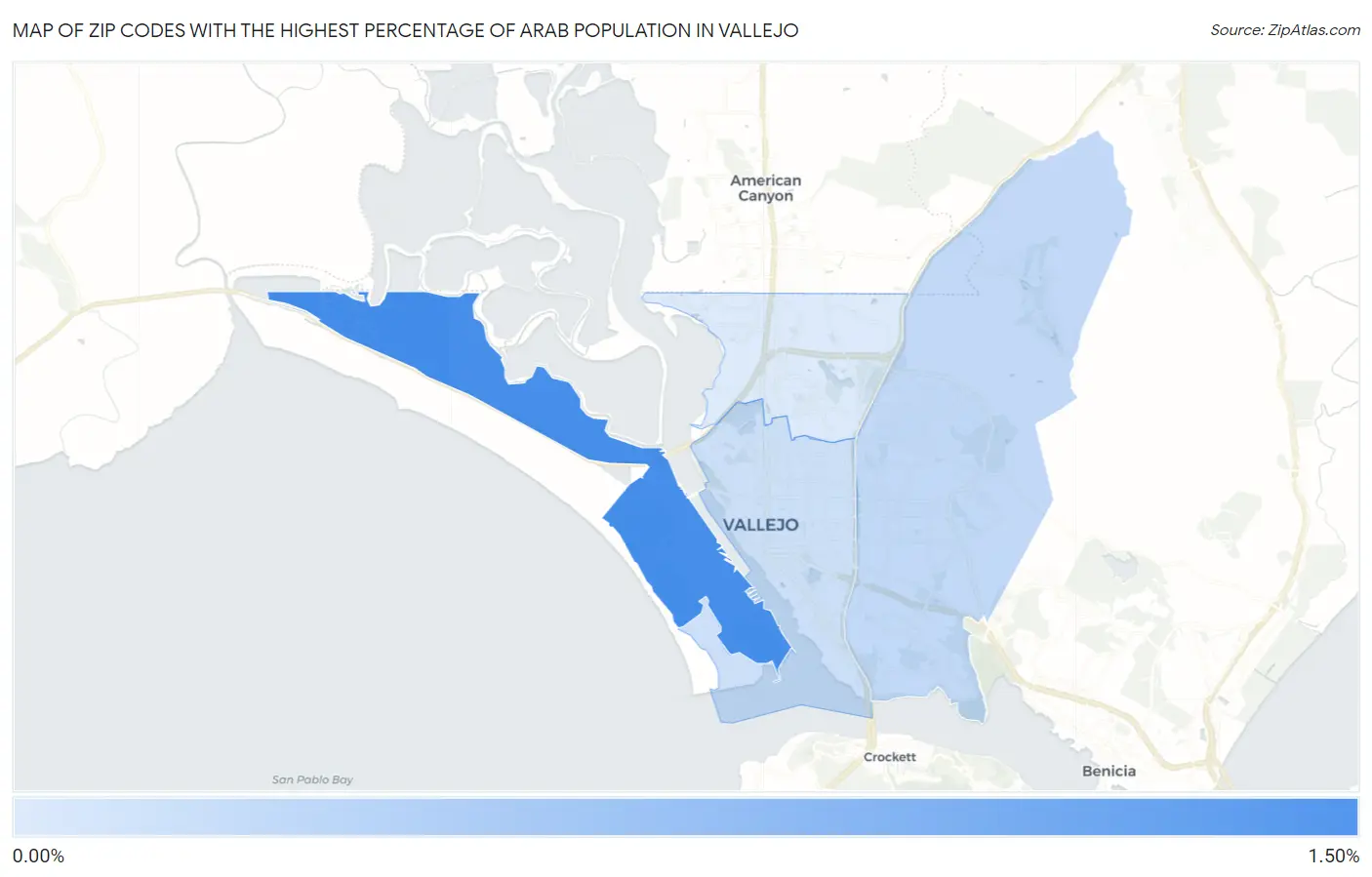Zip Codes with the Highest Percentage of Arab Population in Vallejo Map