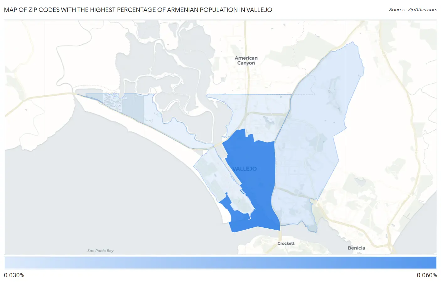 Zip Codes with the Highest Percentage of Armenian Population in Vallejo Map