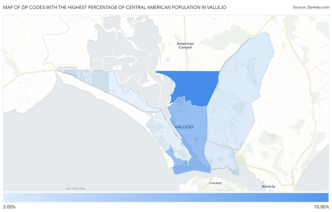Zip Codes with the Highest Percentage of Central American Population in Vallejo Map