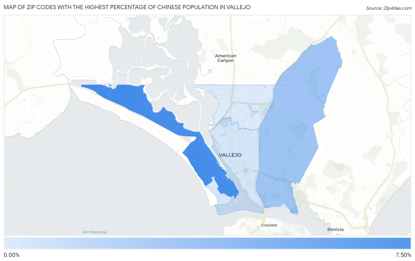 Zip Codes with the Highest Percentage of Chinese Population in Vallejo Map