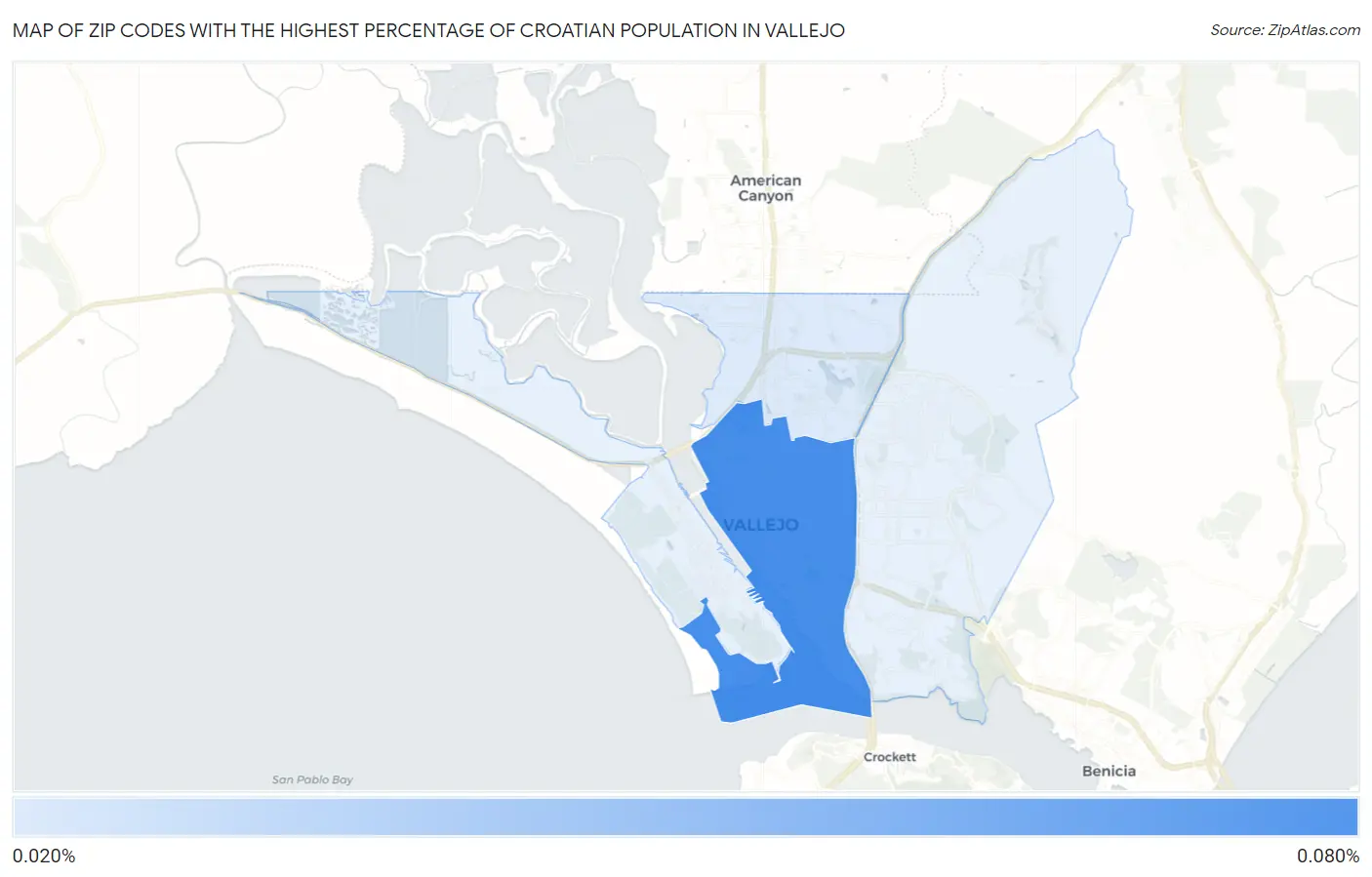 Zip Codes with the Highest Percentage of Croatian Population in Vallejo Map