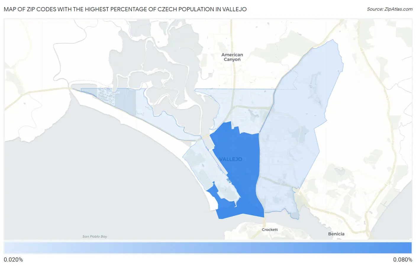 Zip Codes with the Highest Percentage of Czech Population in Vallejo Map