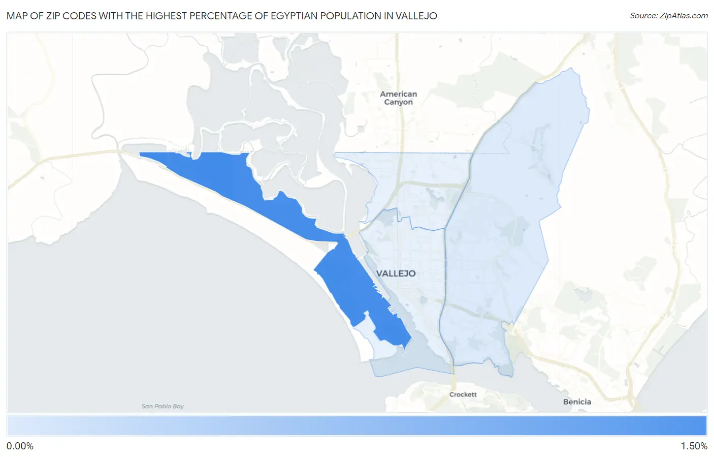 Zip Codes with the Highest Percentage of Egyptian Population in Vallejo Map