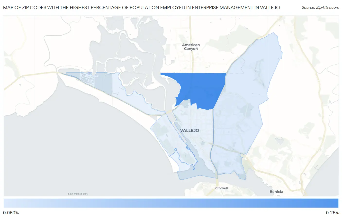 Zip Codes with the Highest Percentage of Population Employed in Enterprise Management in Vallejo Map