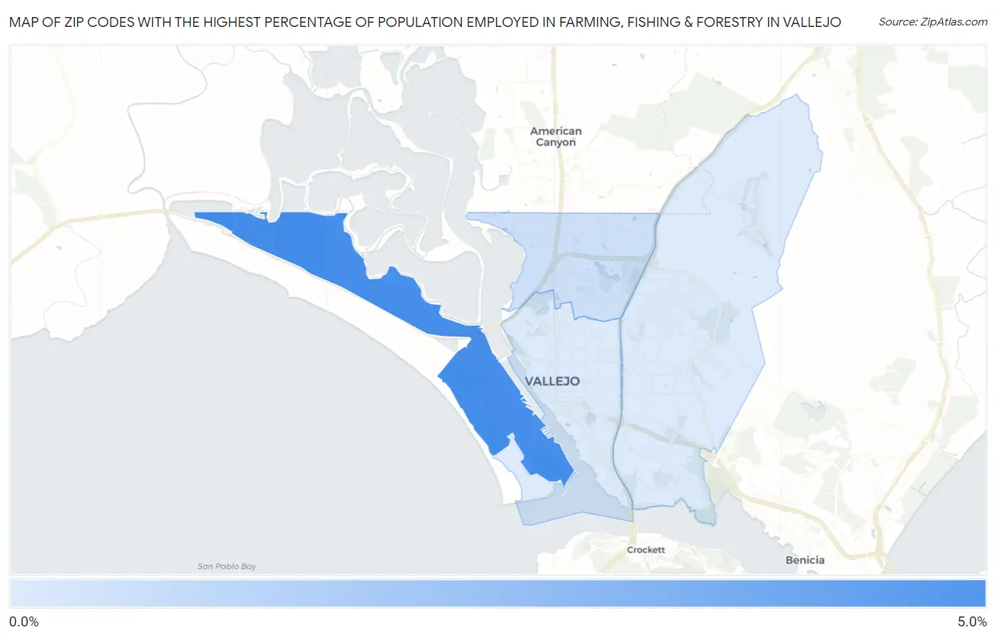 Zip Codes with the Highest Percentage of Population Employed in Farming, Fishing & Forestry in Vallejo Map