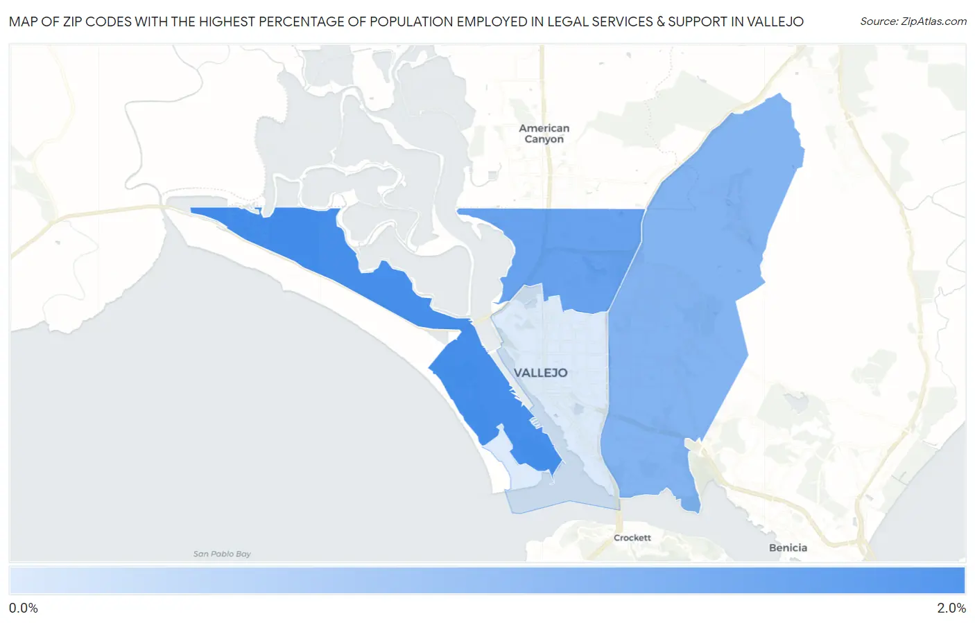 Zip Codes with the Highest Percentage of Population Employed in Legal Services & Support in Vallejo Map