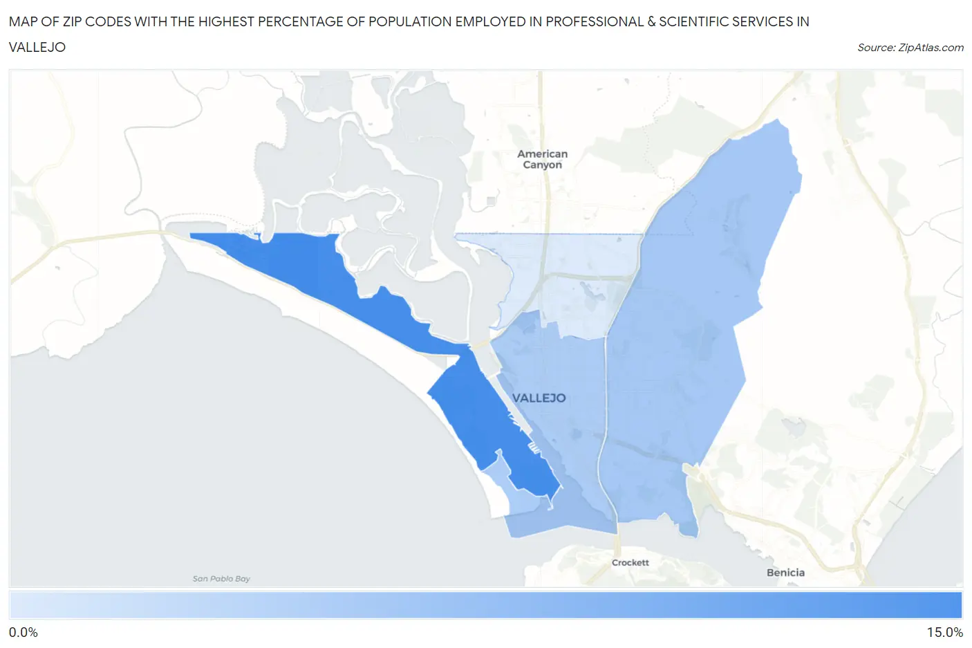 Zip Codes with the Highest Percentage of Population Employed in Professional & Scientific Services in Vallejo Map