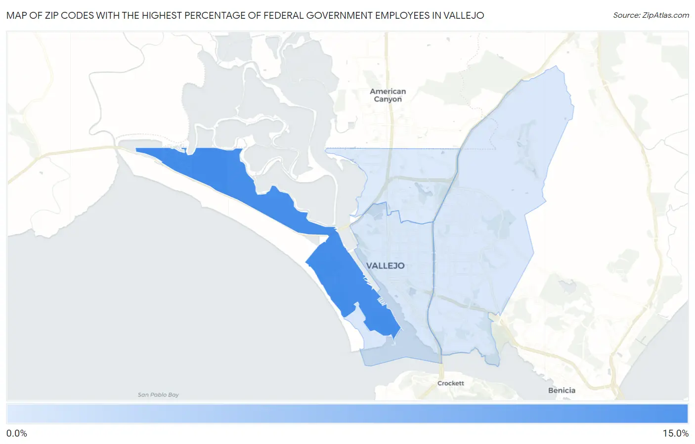 Zip Codes with the Highest Percentage of Federal Government Employees in Vallejo Map