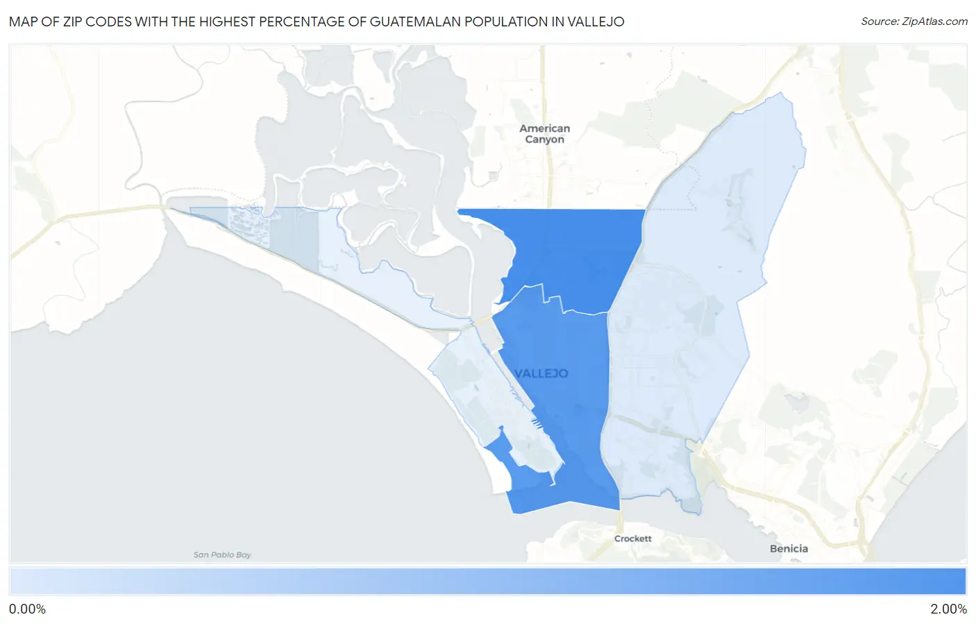 Zip Codes with the Highest Percentage of Guatemalan Population in Vallejo Map