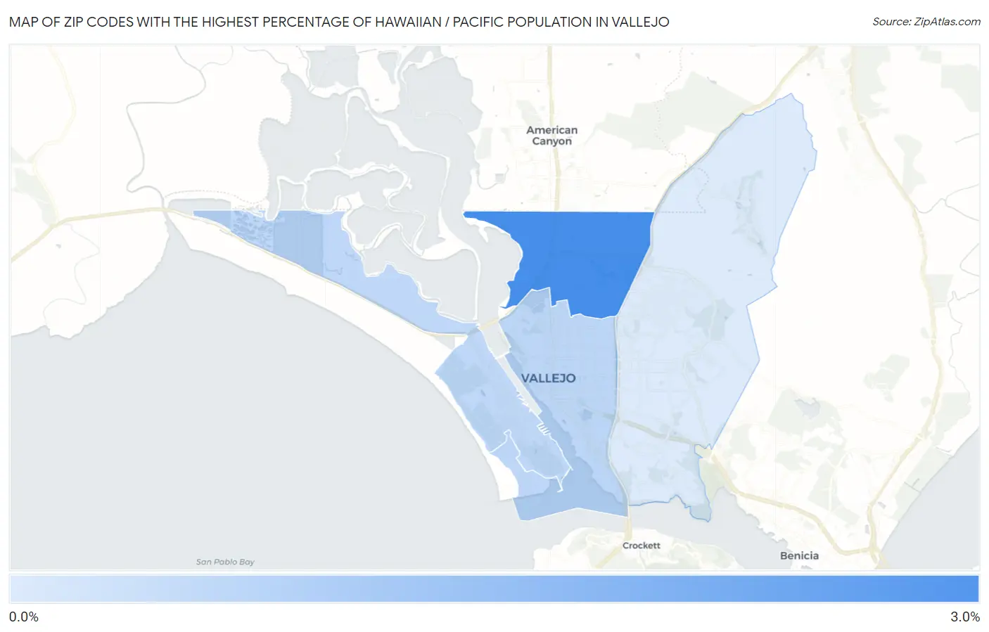 Zip Codes with the Highest Percentage of Hawaiian / Pacific Population in Vallejo Map