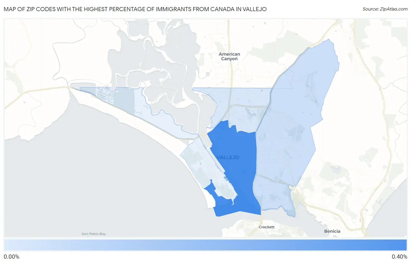 Zip Codes with the Highest Percentage of Immigrants from Canada in Vallejo Map