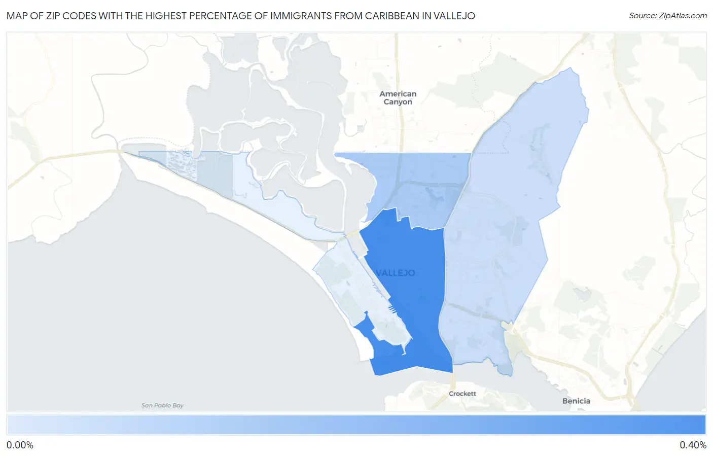 Zip Codes with the Highest Percentage of Immigrants from Caribbean in Vallejo Map