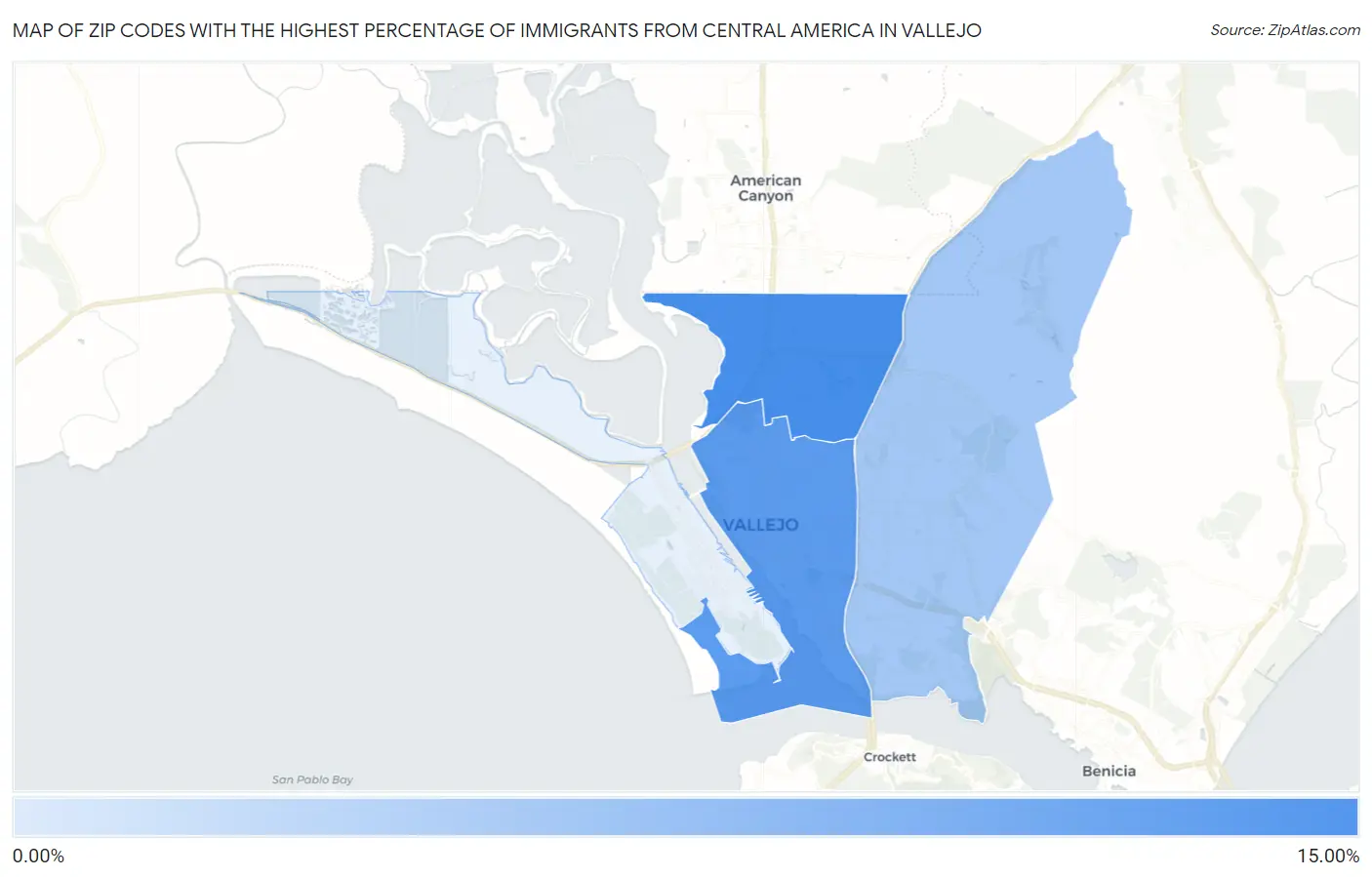Zip Codes with the Highest Percentage of Immigrants from Central America in Vallejo Map