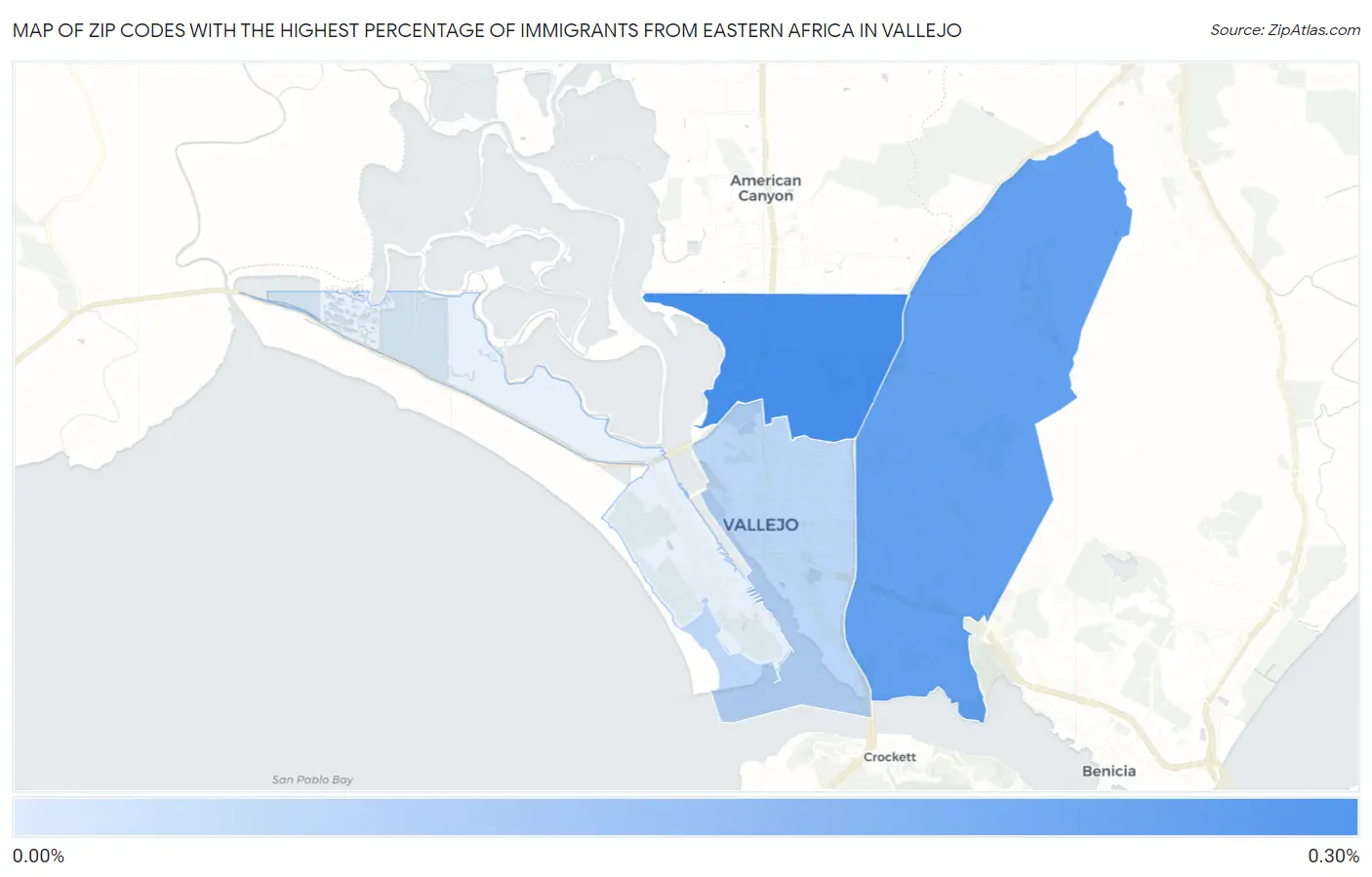 Zip Codes with the Highest Percentage of Immigrants from Eastern Africa in Vallejo Map