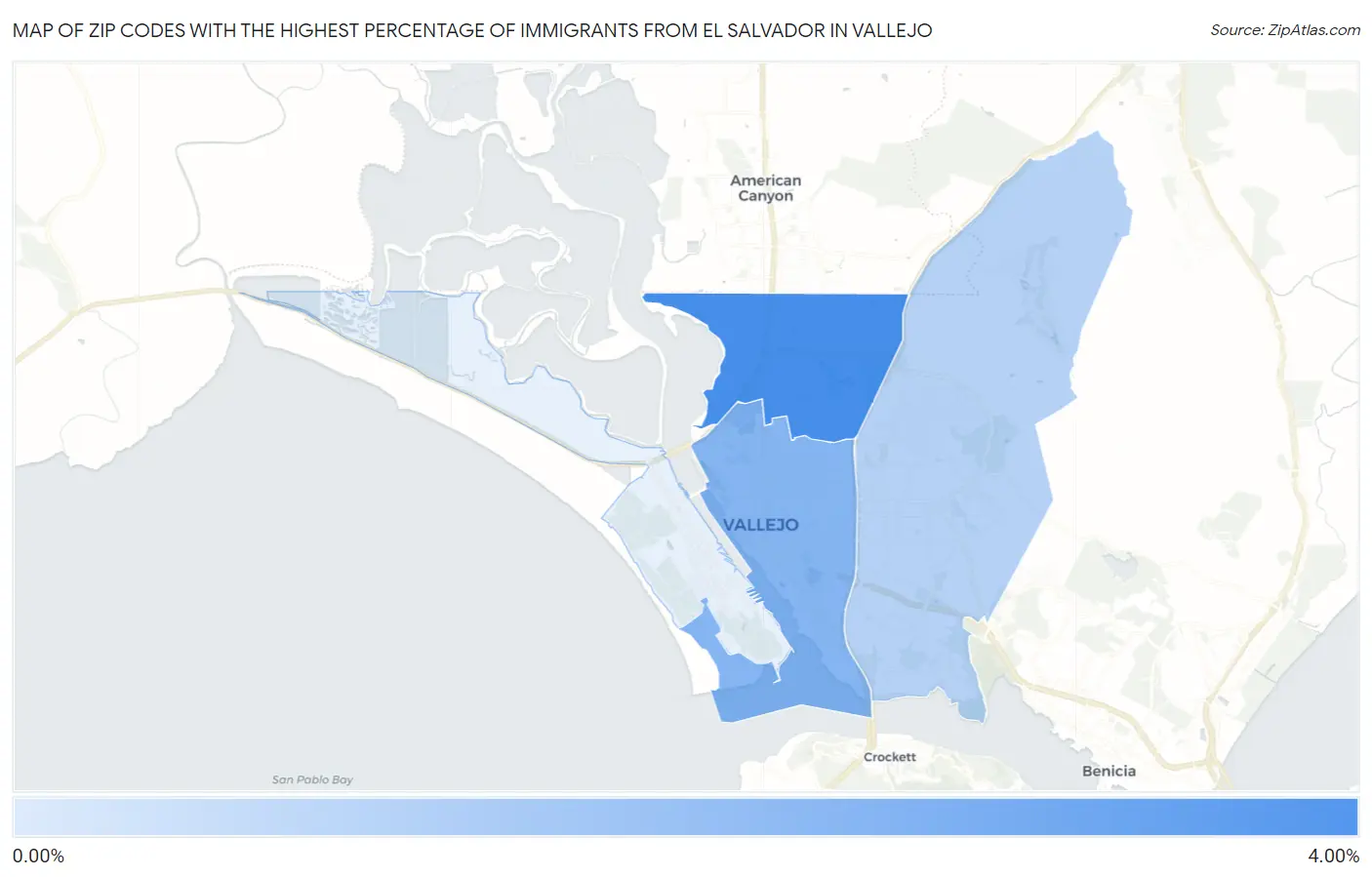 Zip Codes with the Highest Percentage of Immigrants from El Salvador in Vallejo Map