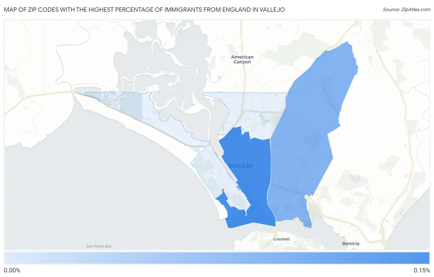 Zip Codes with the Highest Percentage of Immigrants from England in Vallejo Map