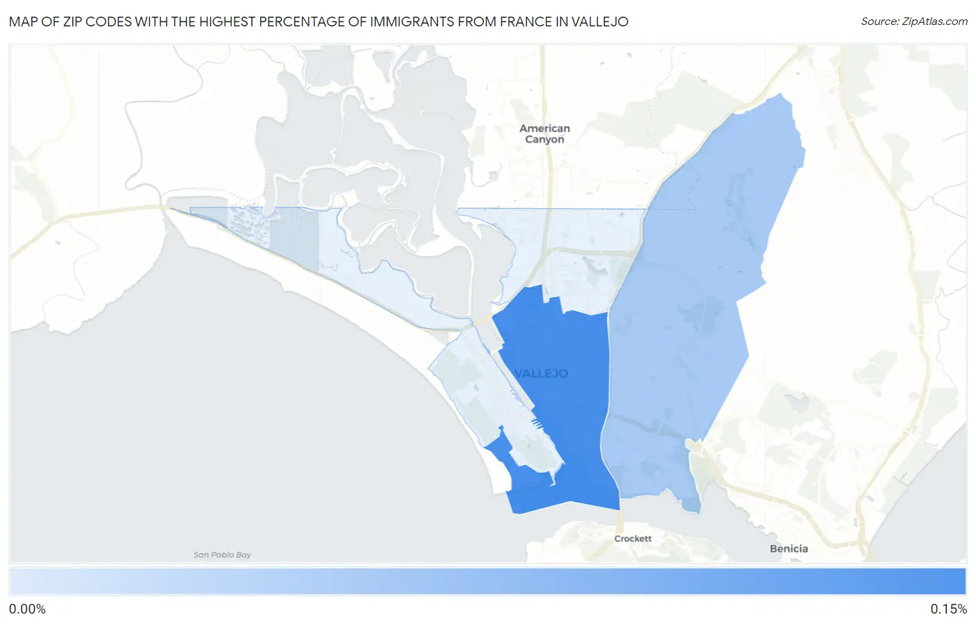Zip Codes with the Highest Percentage of Immigrants from France in Vallejo Map