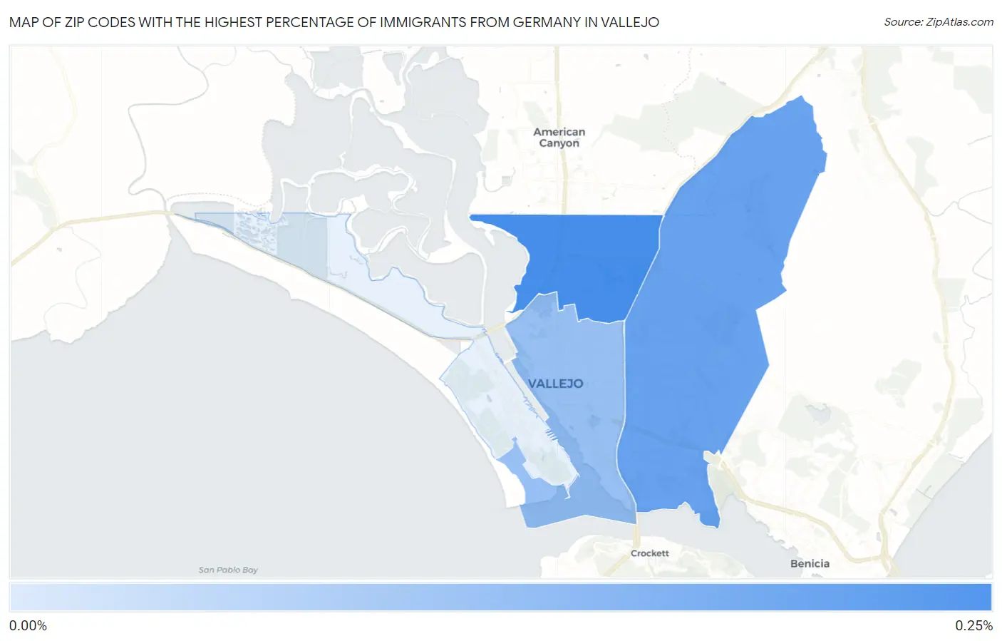 Zip Codes with the Highest Percentage of Immigrants from Germany in Vallejo Map