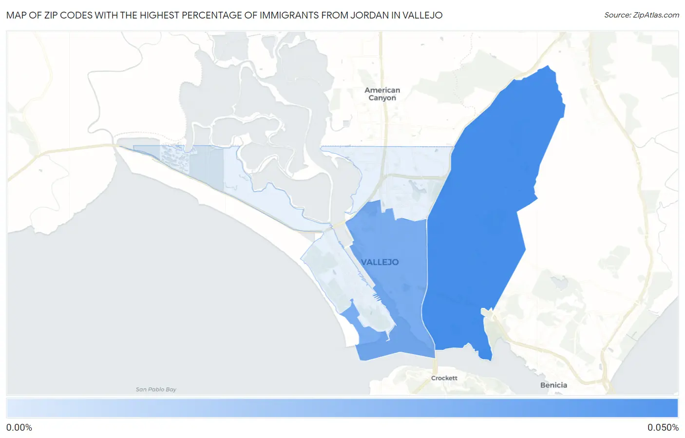 Zip Codes with the Highest Percentage of Immigrants from Jordan in Vallejo Map