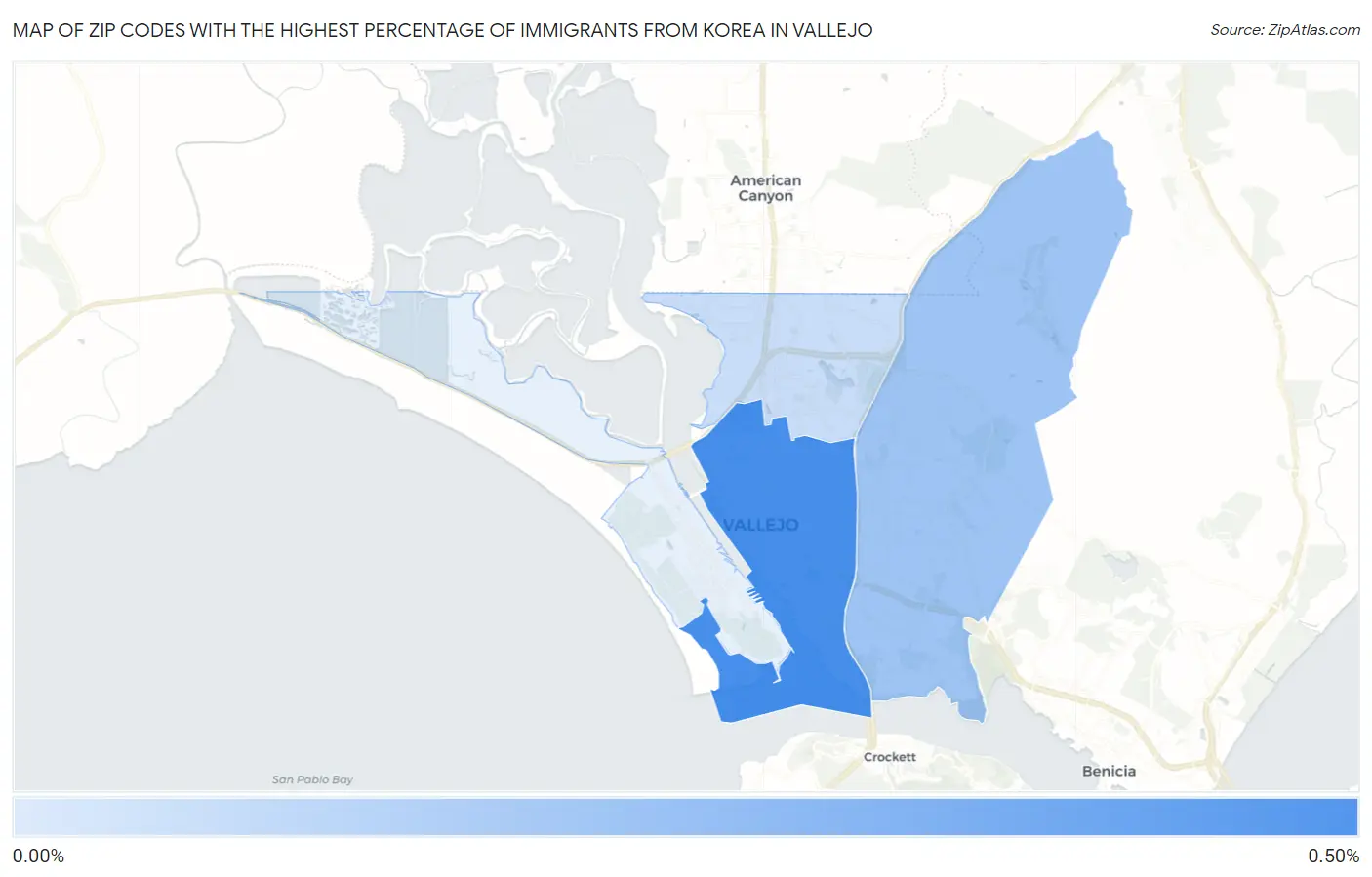 Zip Codes with the Highest Percentage of Immigrants from Korea in Vallejo Map