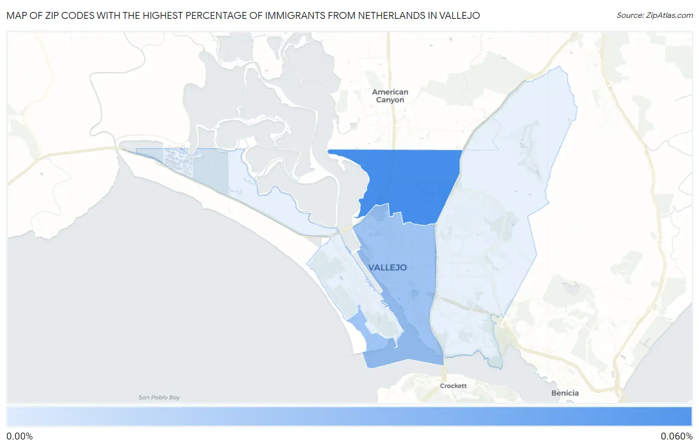 Zip Codes with the Highest Percentage of Immigrants from Netherlands in Vallejo Map