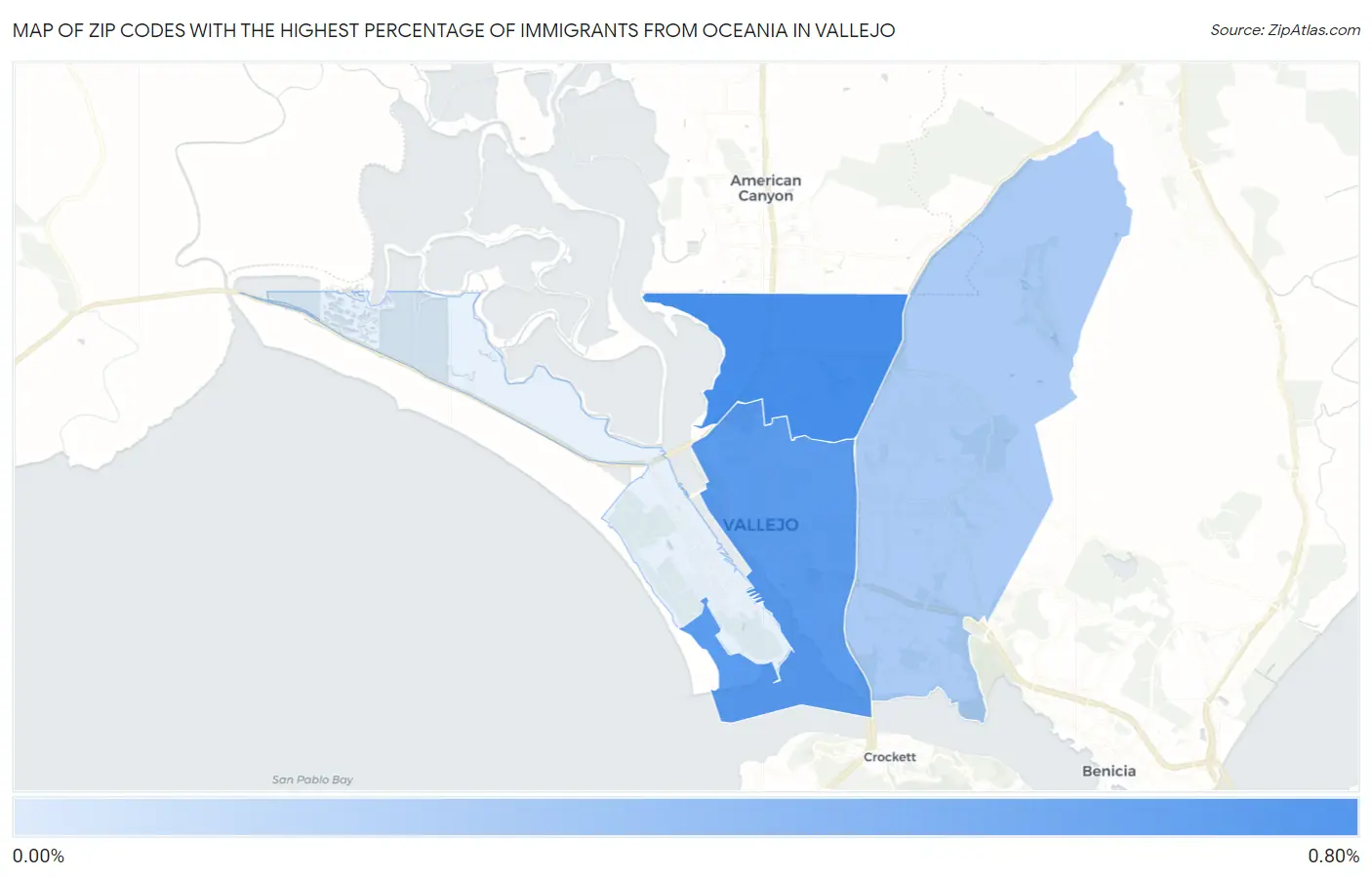 Zip Codes with the Highest Percentage of Immigrants from Oceania in Vallejo Map