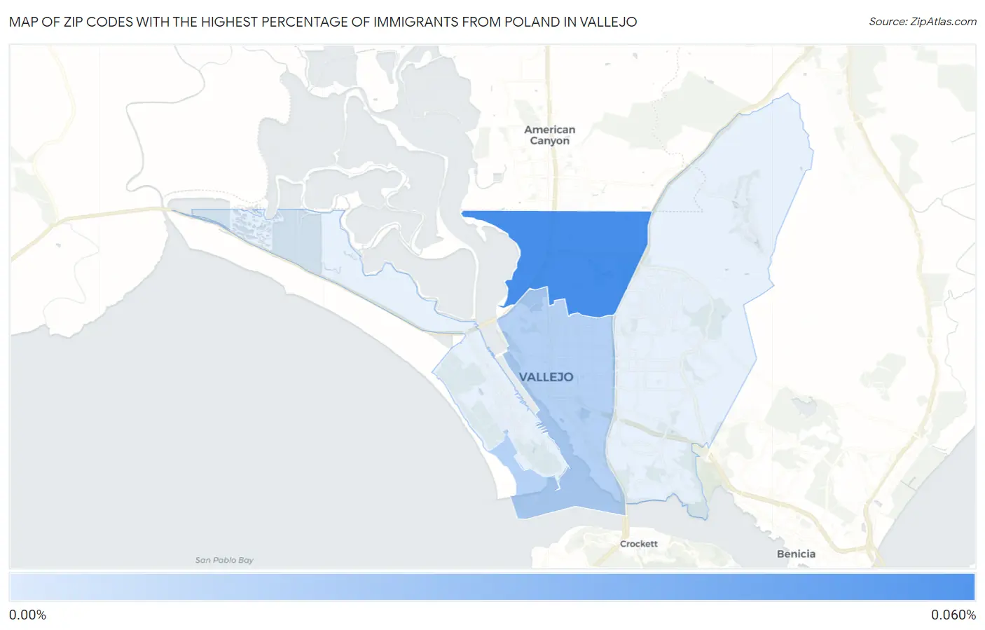 Zip Codes with the Highest Percentage of Immigrants from Poland in Vallejo Map