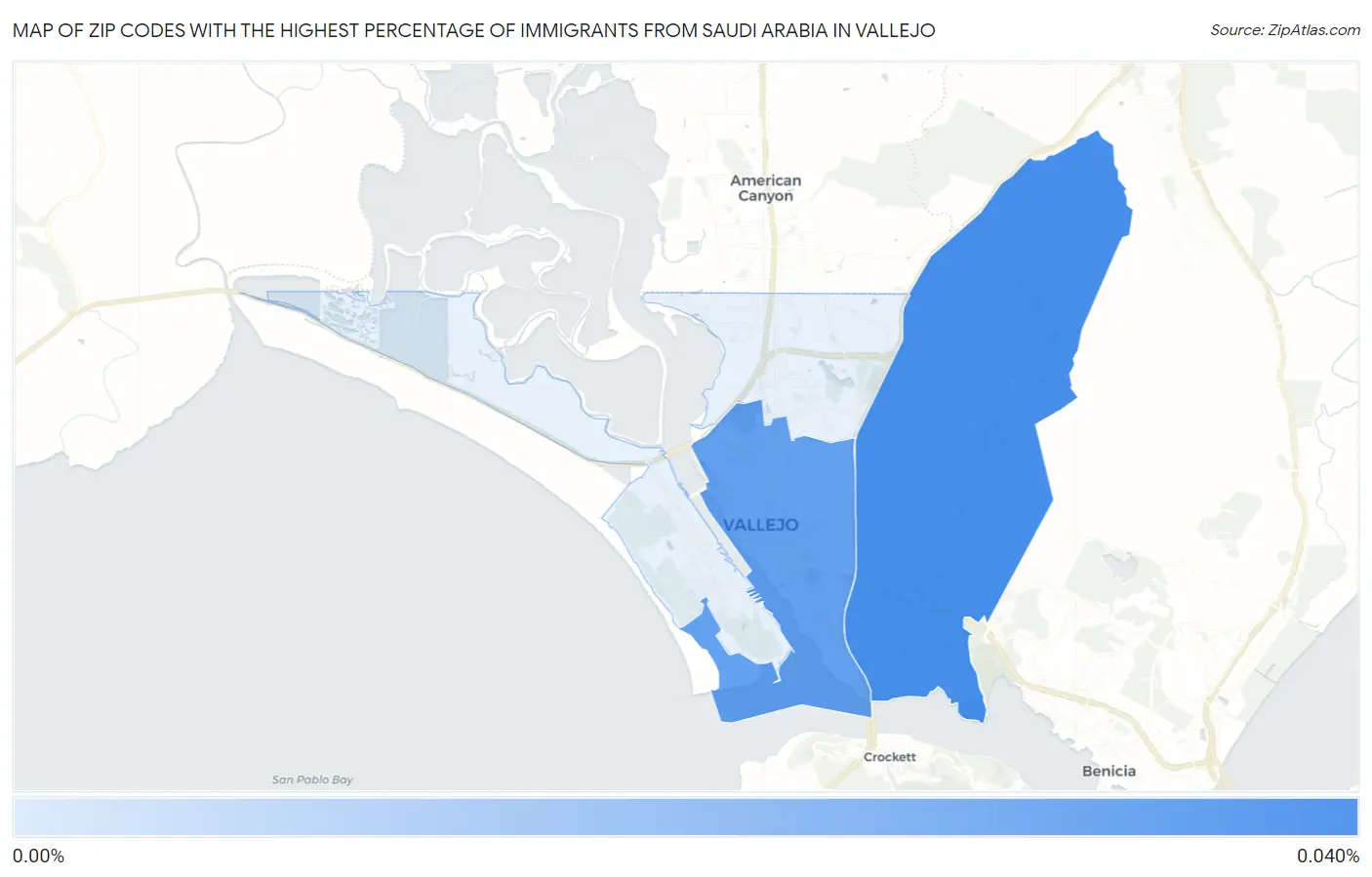 Zip Codes with the Highest Percentage of Immigrants from Saudi Arabia in Vallejo Map