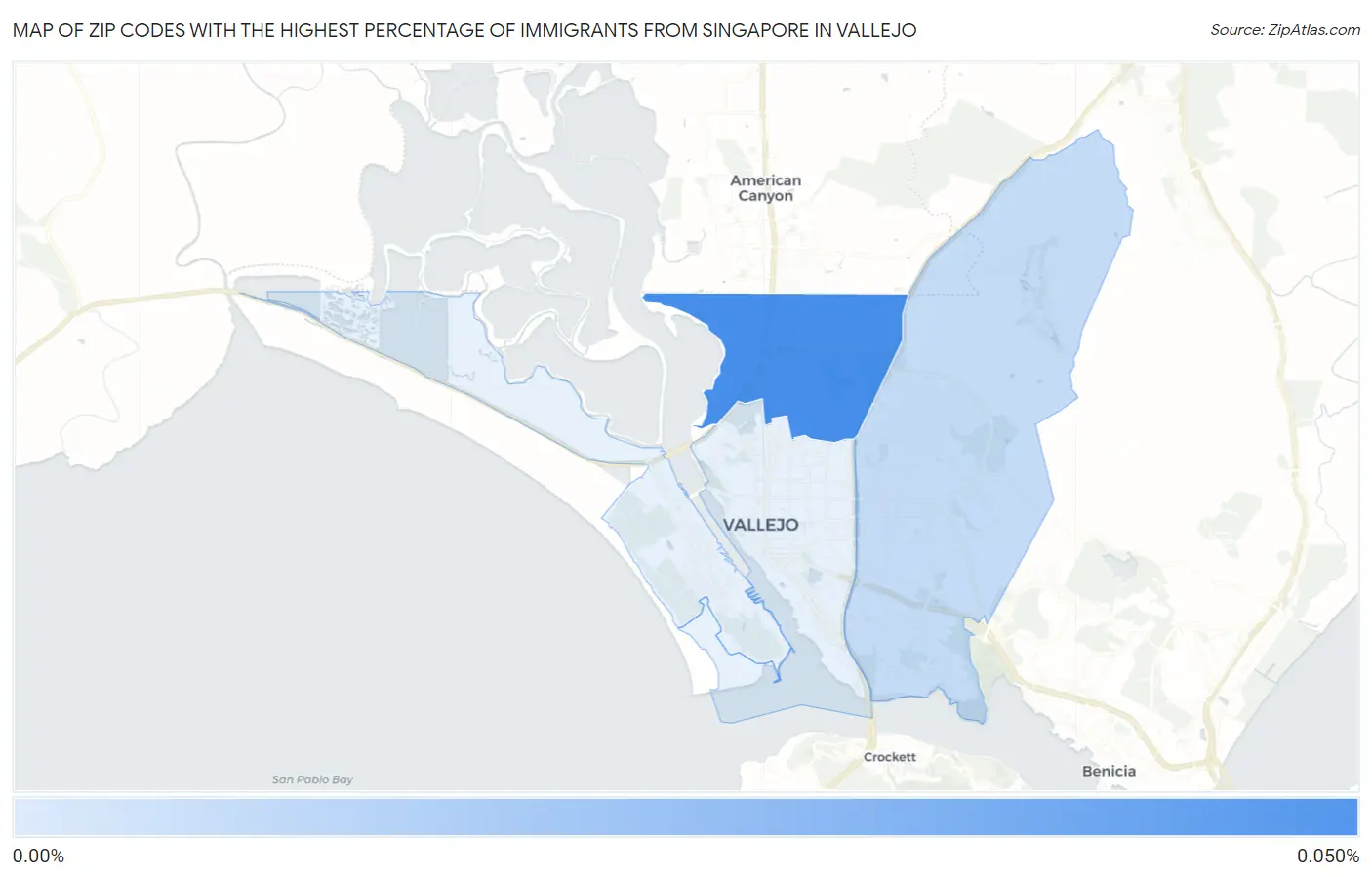 Zip Codes with the Highest Percentage of Immigrants from Singapore in Vallejo Map