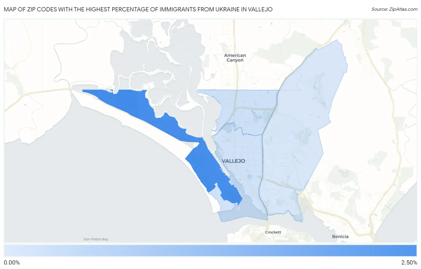 Zip Codes with the Highest Percentage of Immigrants from Ukraine in Vallejo Map