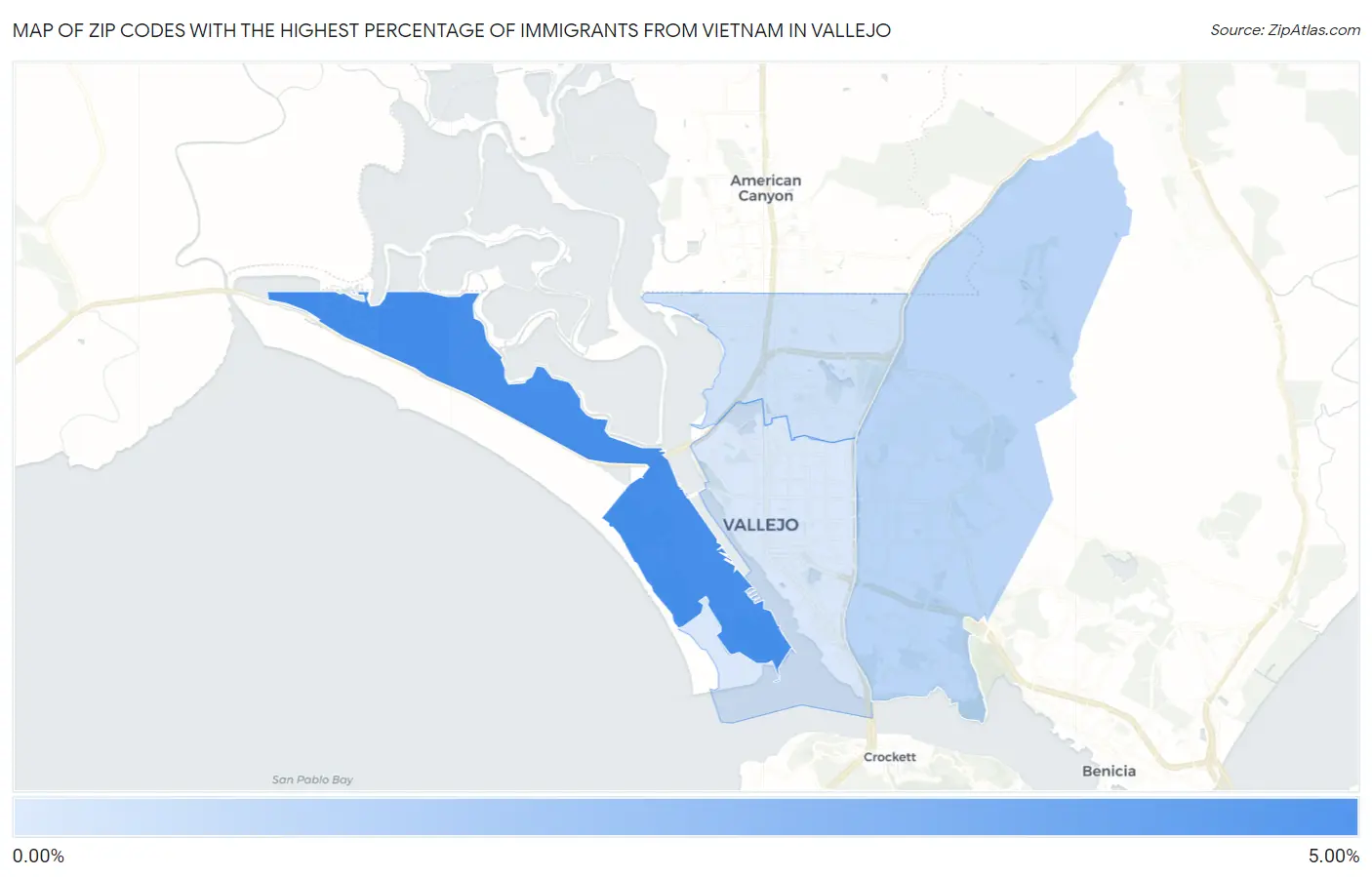 Zip Codes with the Highest Percentage of Immigrants from Vietnam in Vallejo Map