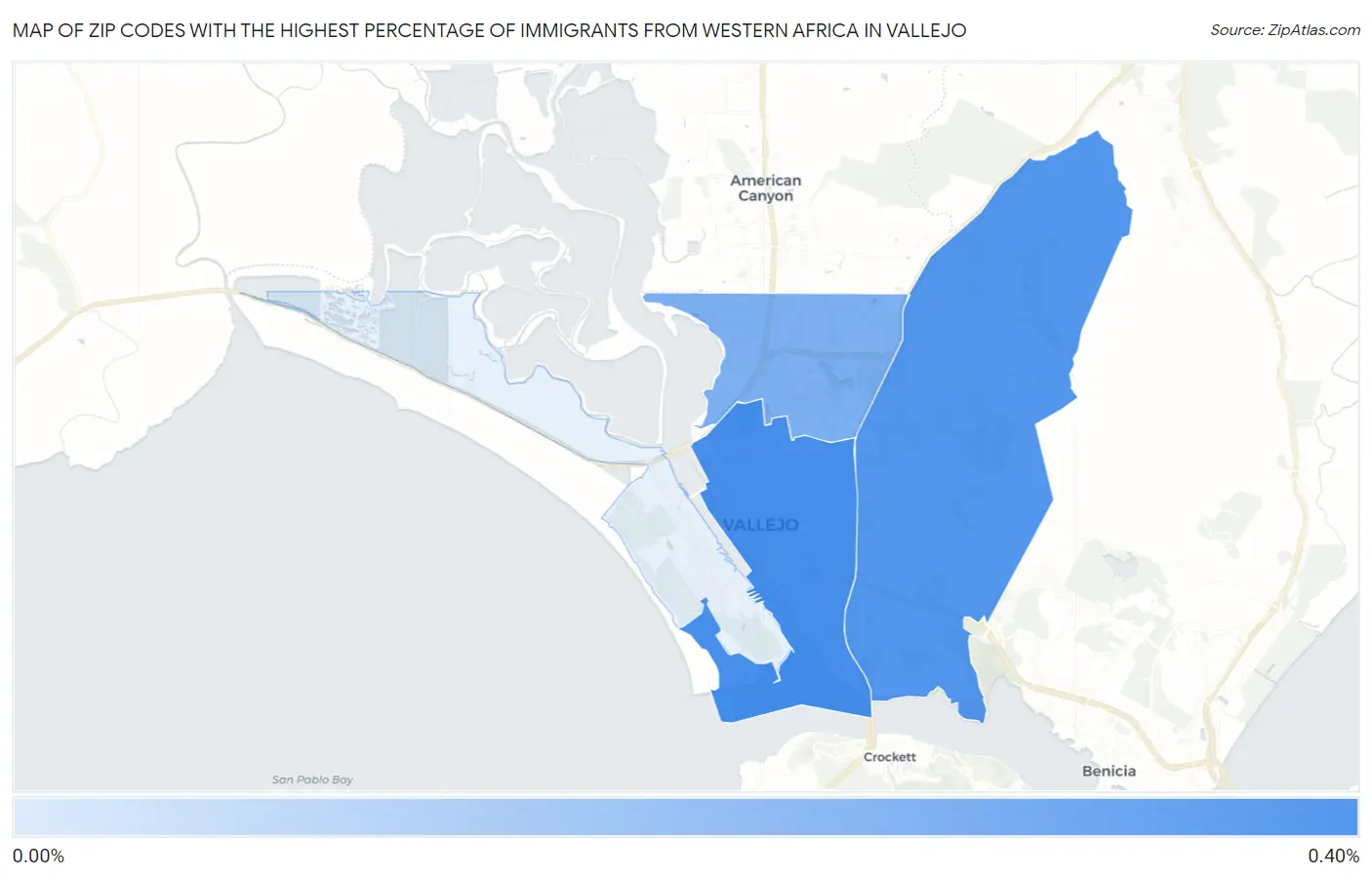 Zip Codes with the Highest Percentage of Immigrants from Western Africa in Vallejo Map