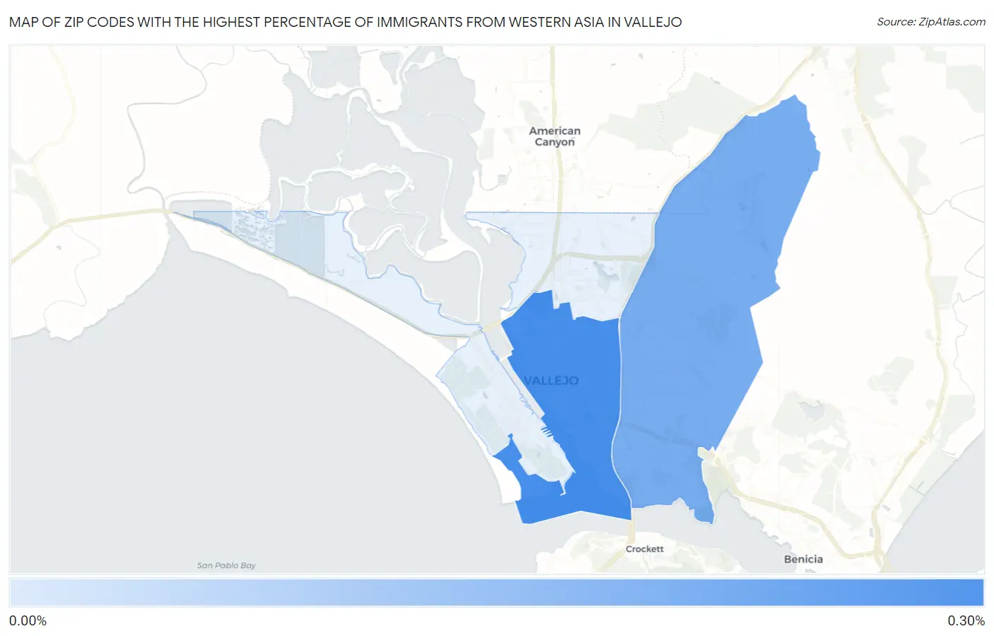 Zip Codes with the Highest Percentage of Immigrants from Western Asia in Vallejo Map