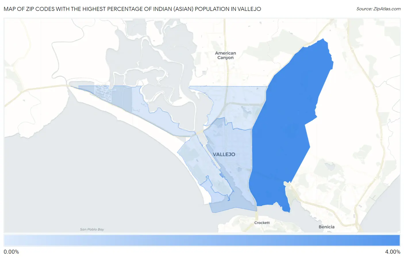 Zip Codes with the Highest Percentage of Indian (Asian) Population in Vallejo Map