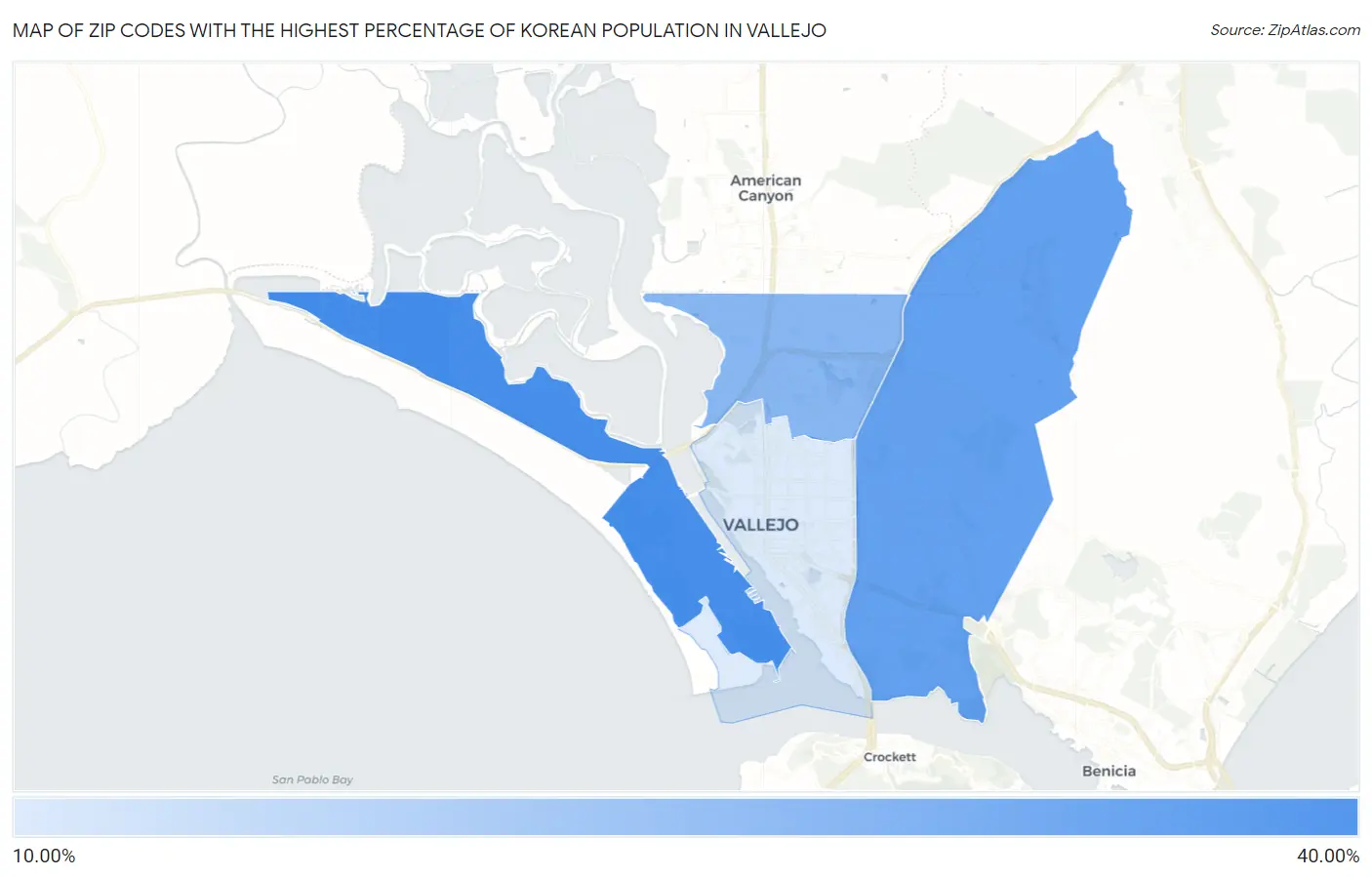Zip Codes with the Highest Percentage of Korean Population in Vallejo Map