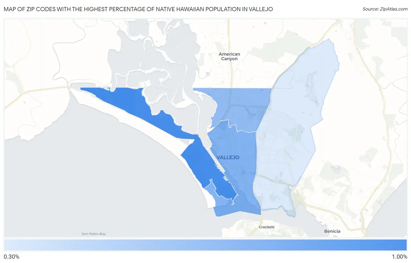 Zip Codes with the Highest Percentage of Native Hawaiian Population in Vallejo Map