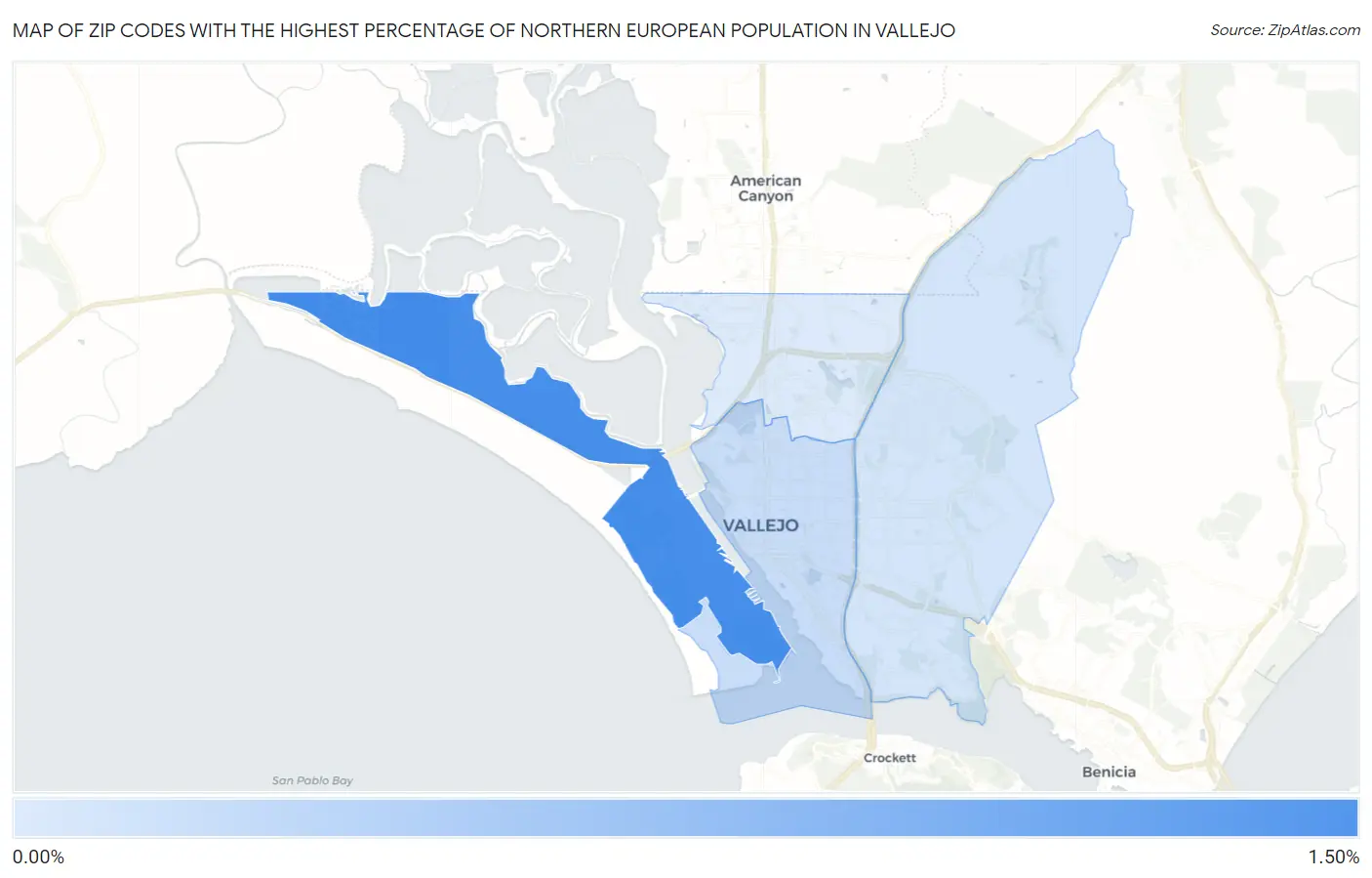 Zip Codes with the Highest Percentage of Northern European Population in Vallejo Map