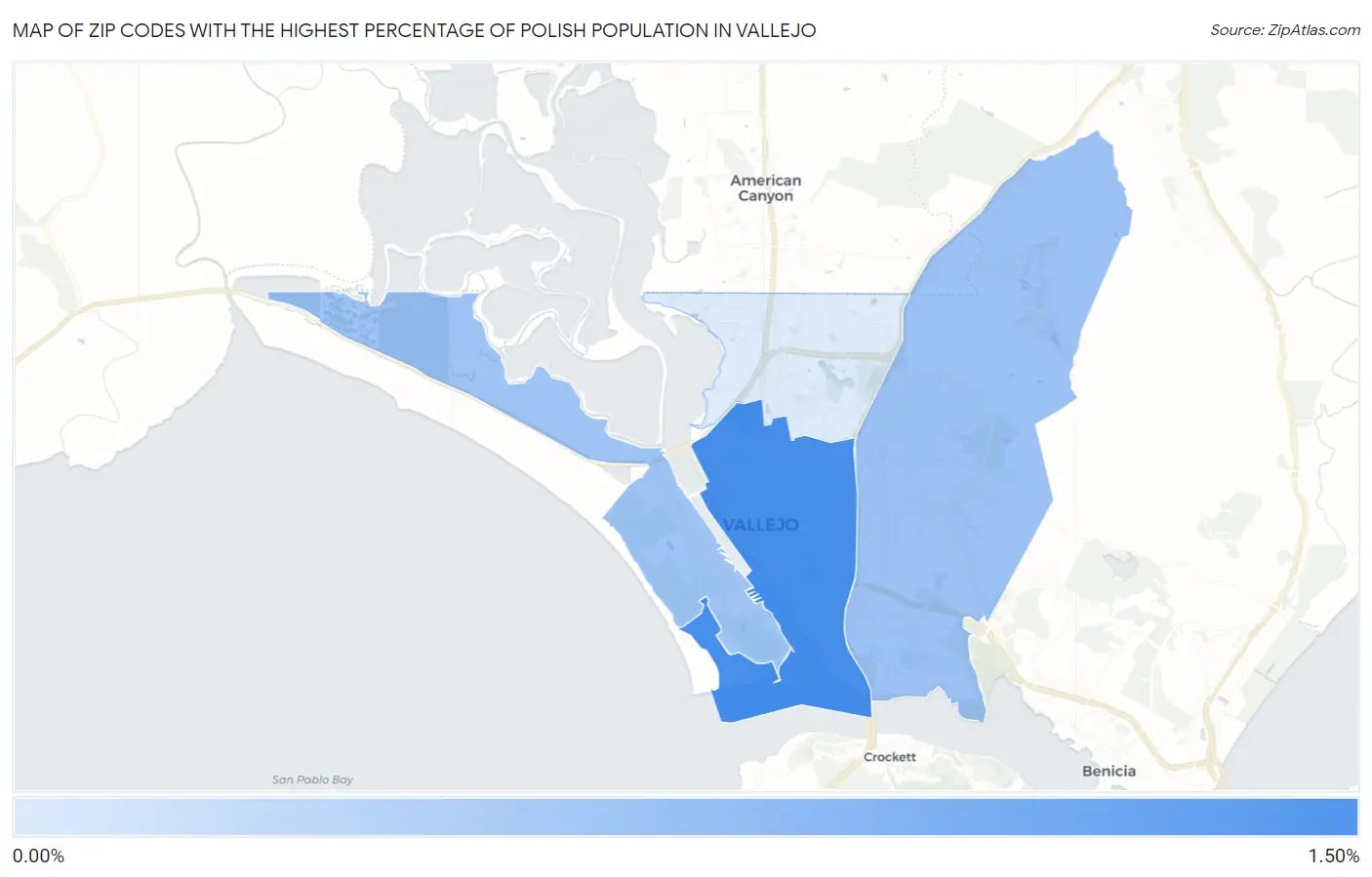 Zip Codes with the Highest Percentage of Polish Population in Vallejo Map