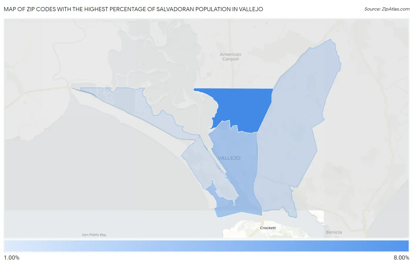 Zip Codes with the Highest Percentage of Salvadoran Population in Vallejo Map