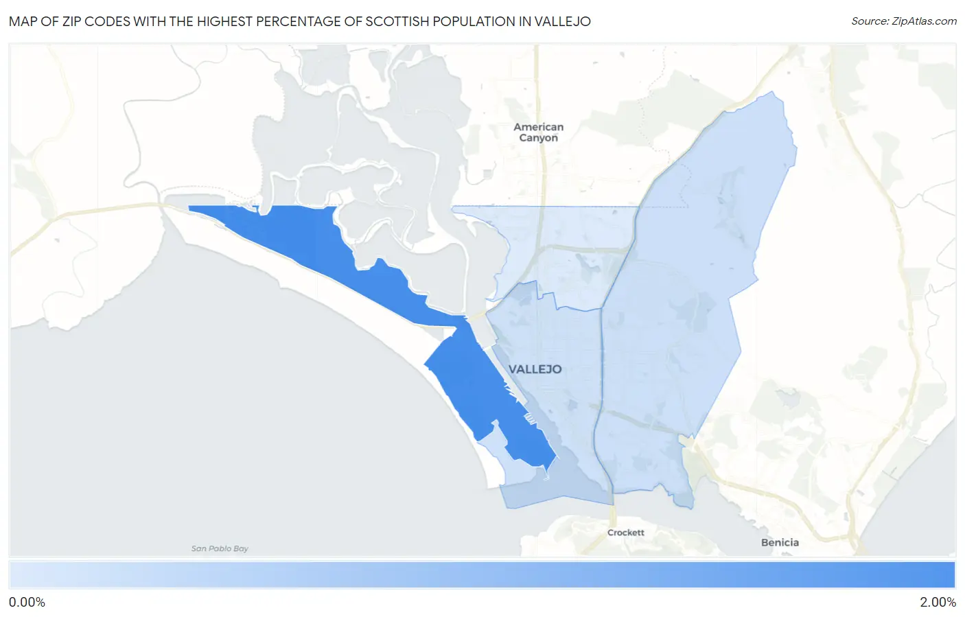 Zip Codes with the Highest Percentage of Scottish Population in Vallejo Map