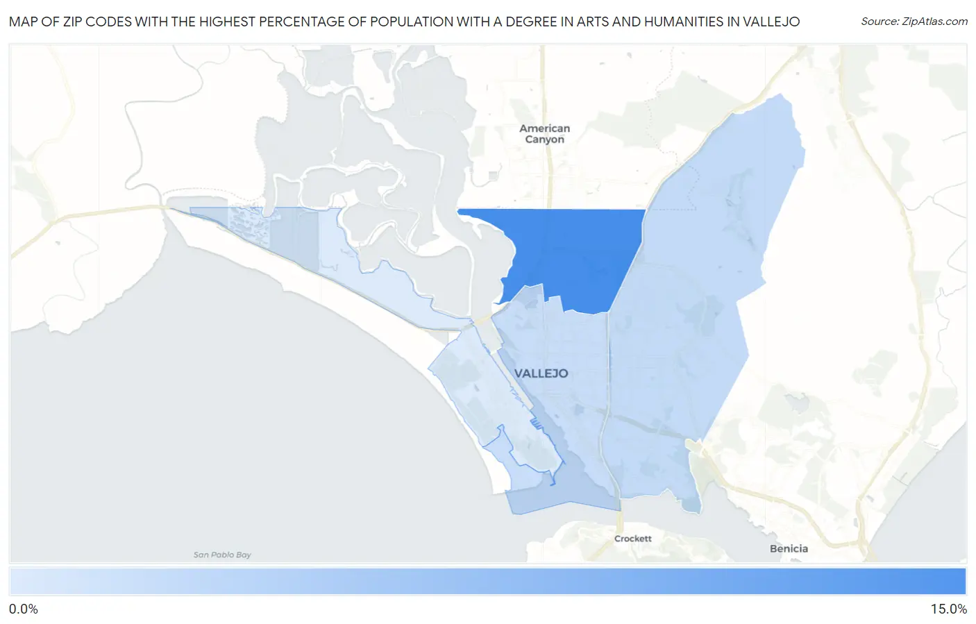 Zip Codes with the Highest Percentage of Population with a Degree in Arts and Humanities in Vallejo Map