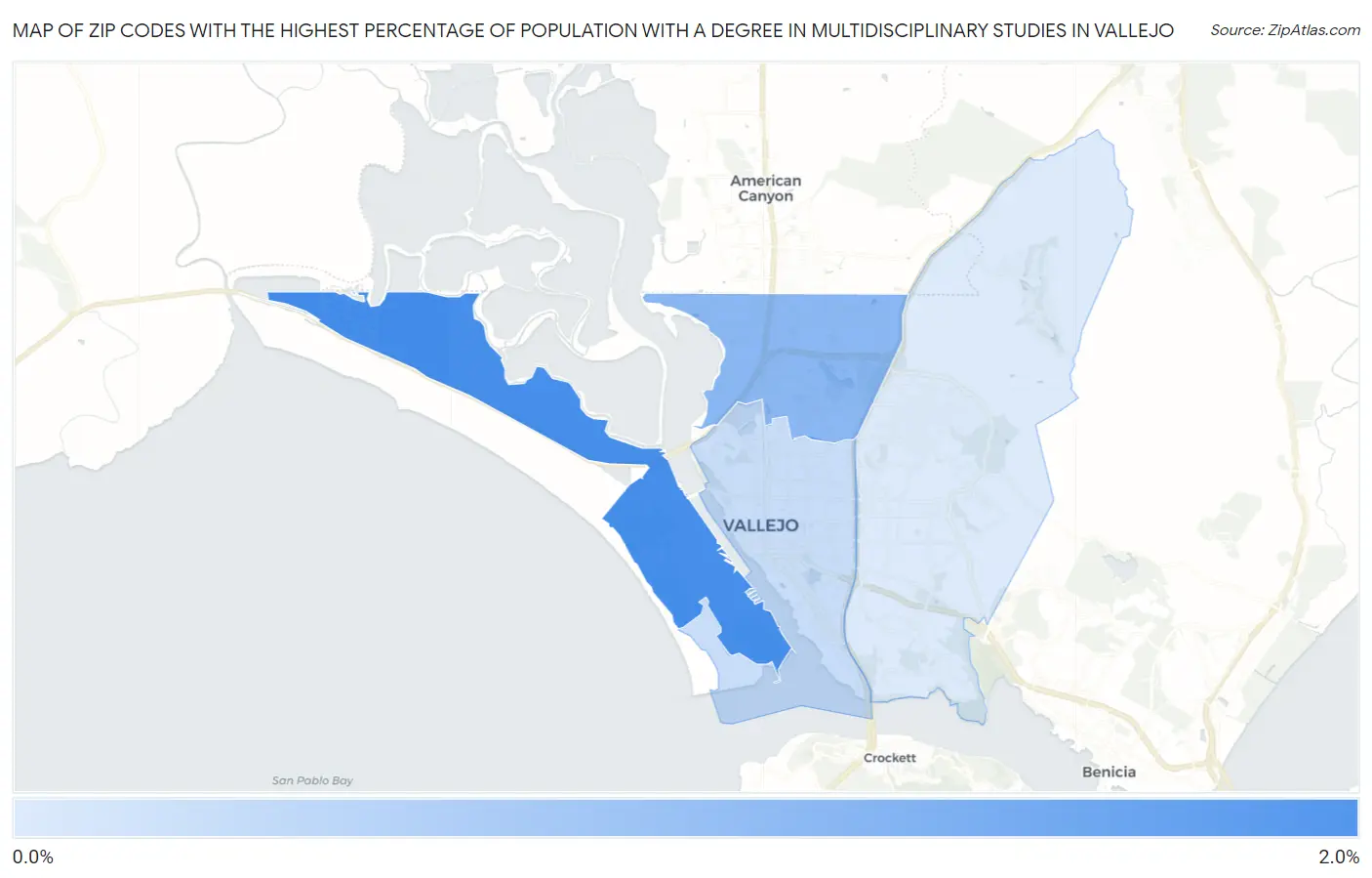 Zip Codes with the Highest Percentage of Population with a Degree in Multidisciplinary Studies in Vallejo Map