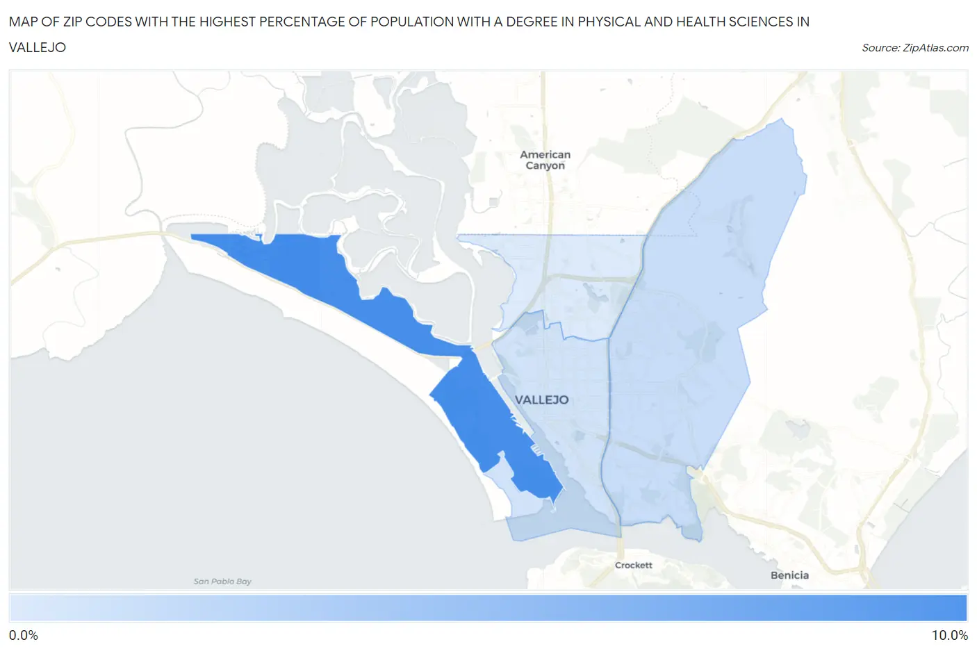 Zip Codes with the Highest Percentage of Population with a Degree in Physical and Health Sciences in Vallejo Map