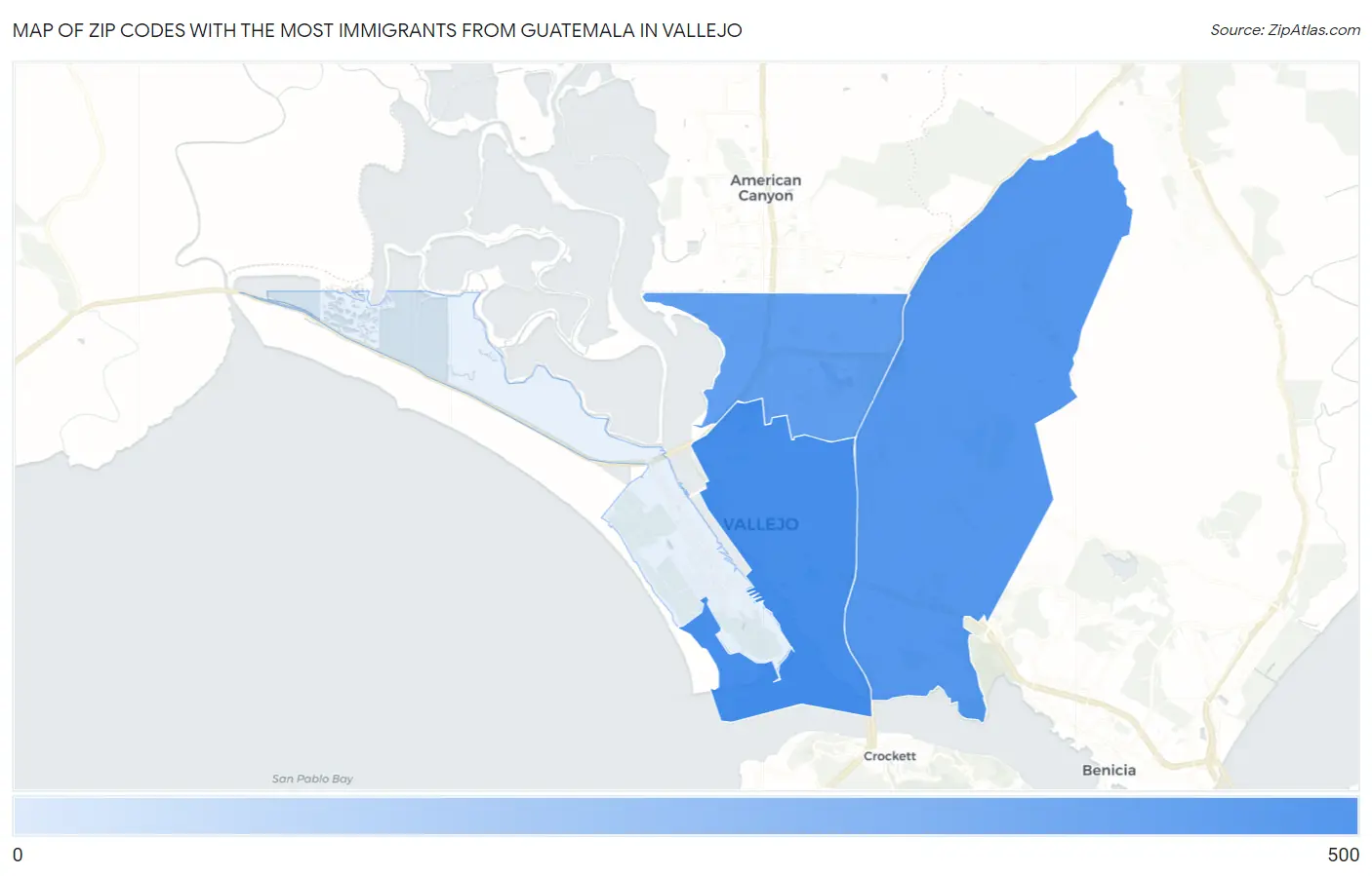 Zip Codes with the Most Immigrants from Guatemala in Vallejo Map