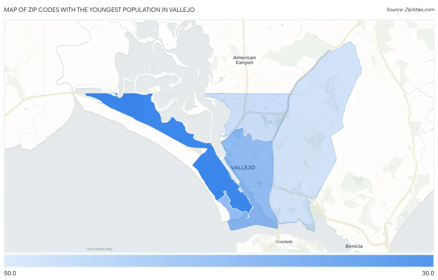 Zip Codes with the Youngest Population in Vallejo Map