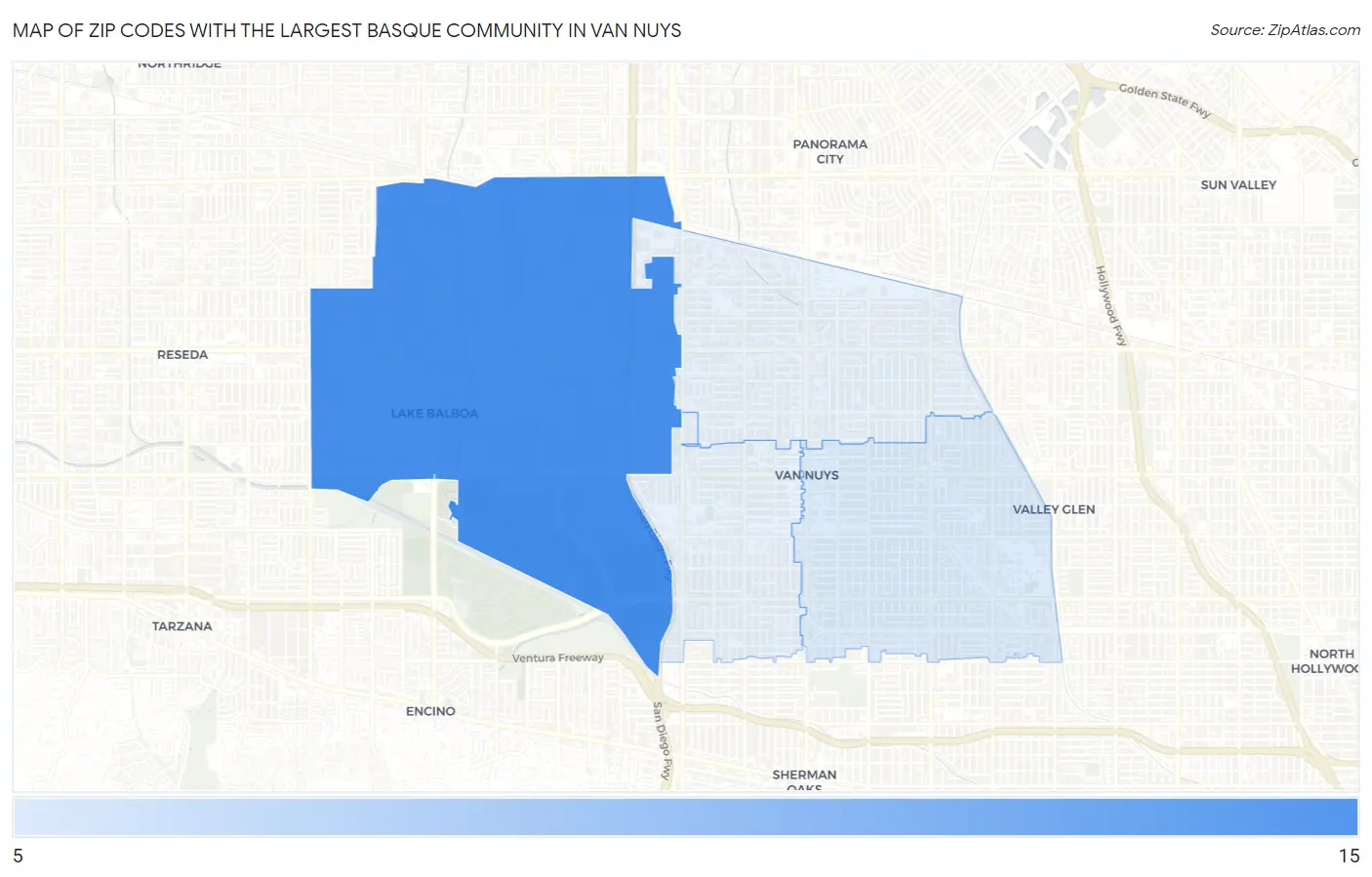 Zip Codes with the Largest Basque Community in Van Nuys Map